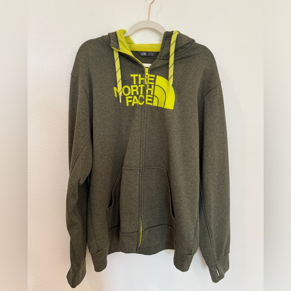 The North Face men’s large zippered hooded sweatshirt.